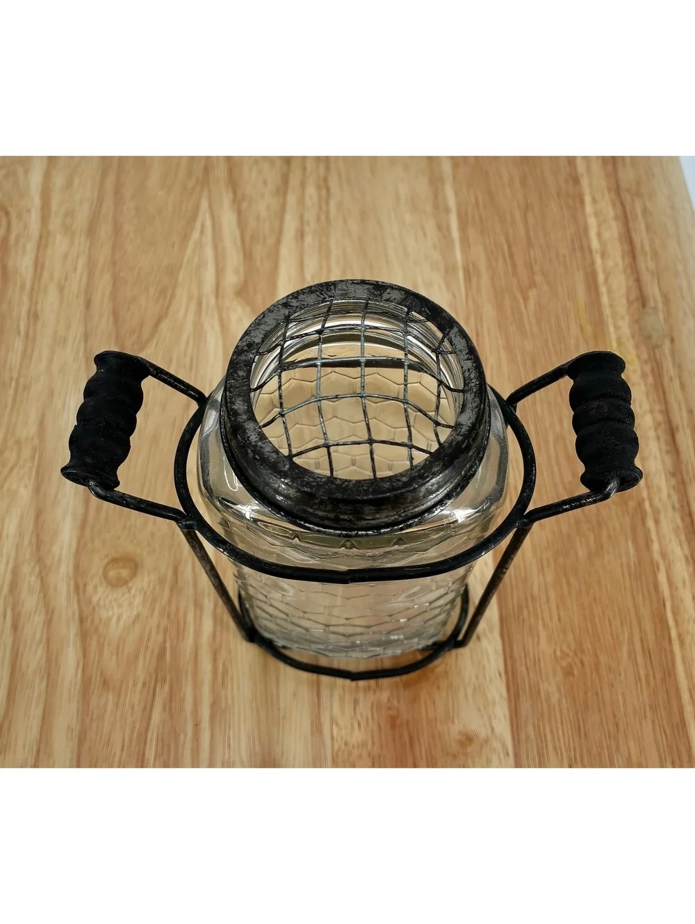 Glass Honey Jar Vase with Metal Wire Frame